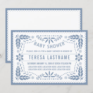Invitation Papier bleu foncé picado Mexicain bébé douche