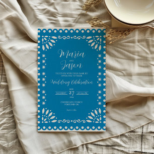 Invitation Papier bleu mexicain Picado Mariage traditionnel B