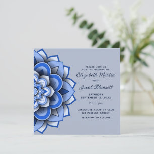 Invitation Papier bleu moderne coupé Mariage mandala