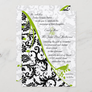 Invitation Papier Brown Noir Damas Pomme Vert Vintage Oiseau