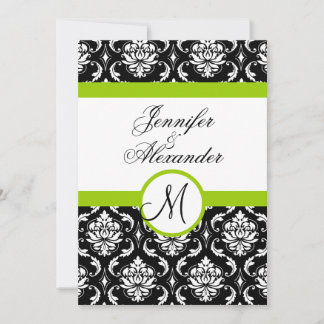 Invitation Papier cartonné vert damassé avec monogramme de ma