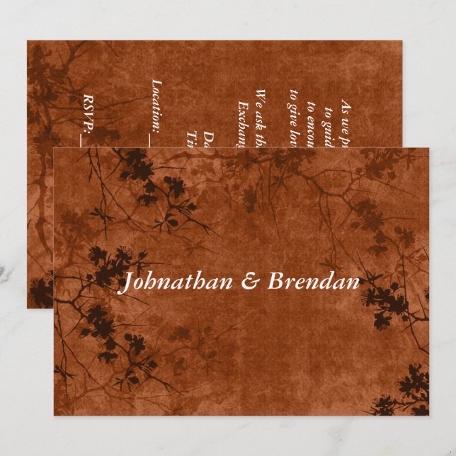 Invitation Papier de grunge floral d'automne (Devant / Derrière)
