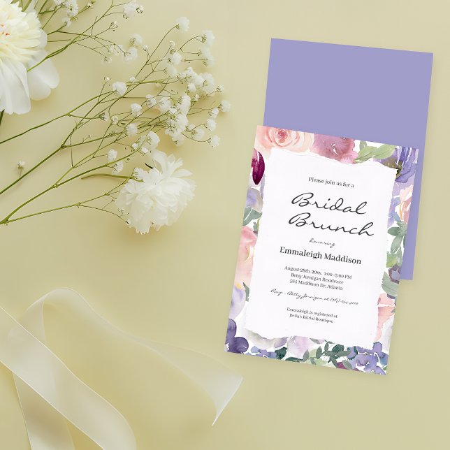 Invitation Papier déchiré Lilac Floral Aquarelles Brunch nupt (Créateur téléchargé)