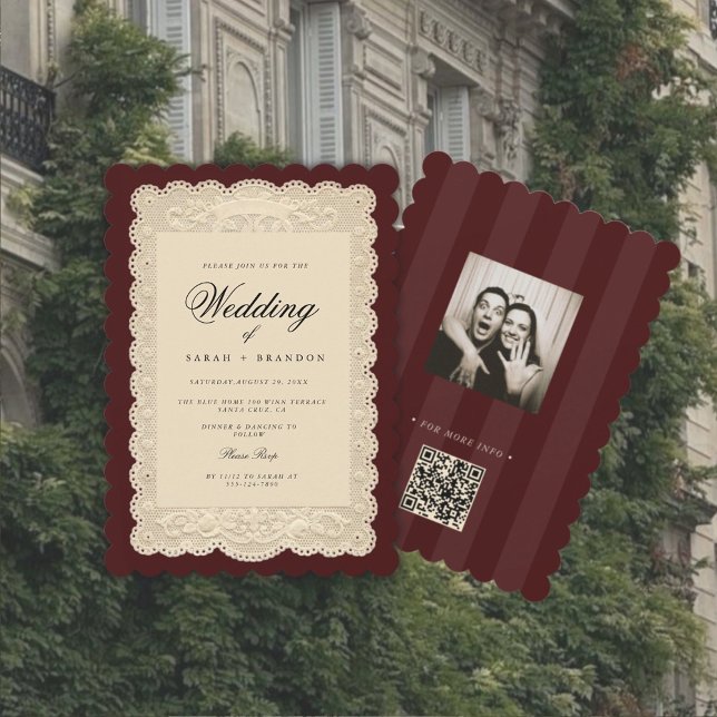 Invitation Papier découpé vintage mariage bordeaux (Créateur téléchargé)