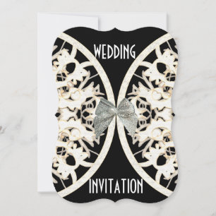 Invitation Papier dentelle noir et blanc coupé mariage damass
