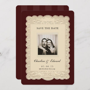 Invitation Papier dentelle vintage burgundy Save the Date