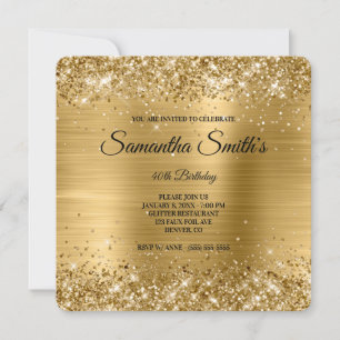 Invitation Papier Doré Pailleté Monogramme 40e Anniversaire F