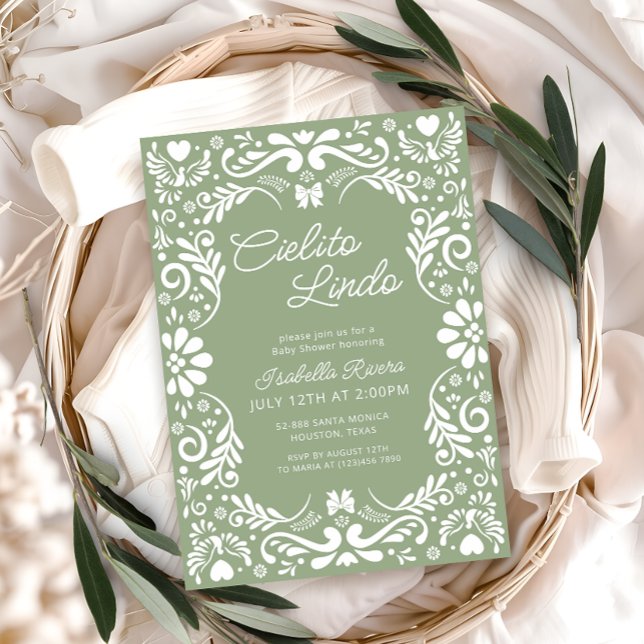 Invitation Papier en terre cuite Picado Baby shower vert mexi (Créateur téléchargé)