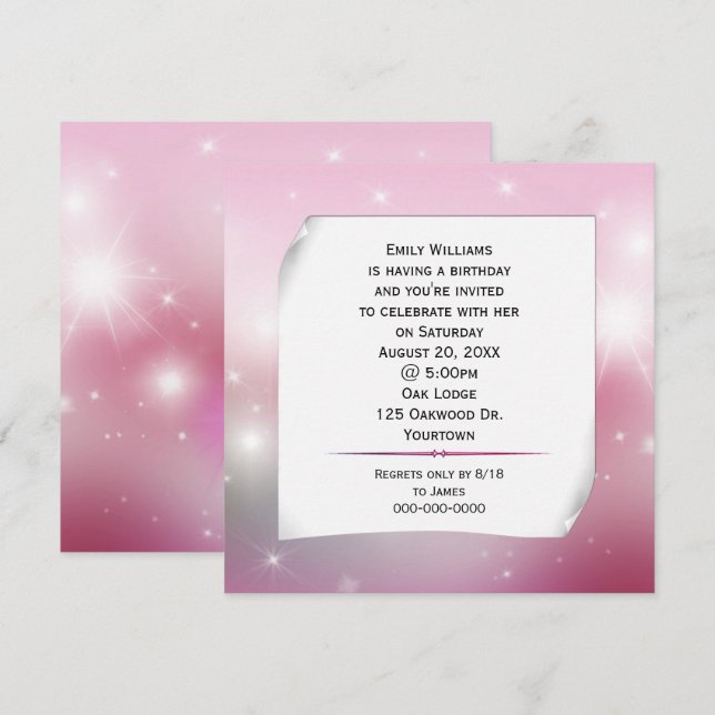 Invitation Papier enroulé sur des étoiles Bokeh (Devant / Derrière)