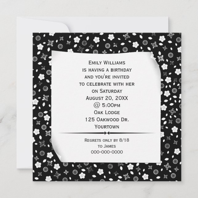 Invitation Papier Enroulé sur une Fête à Imprimé Floral (Devant)