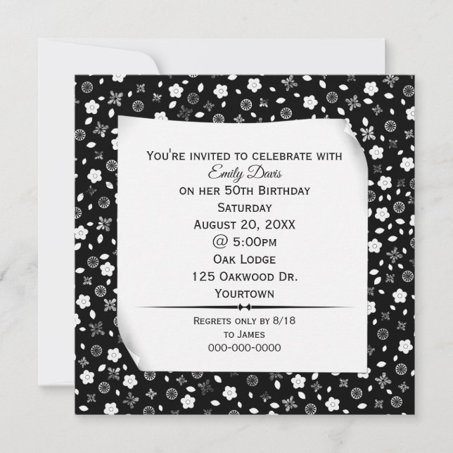 Invitation Papier Enroulé sur une Fête avec Impression Floral (Devant)