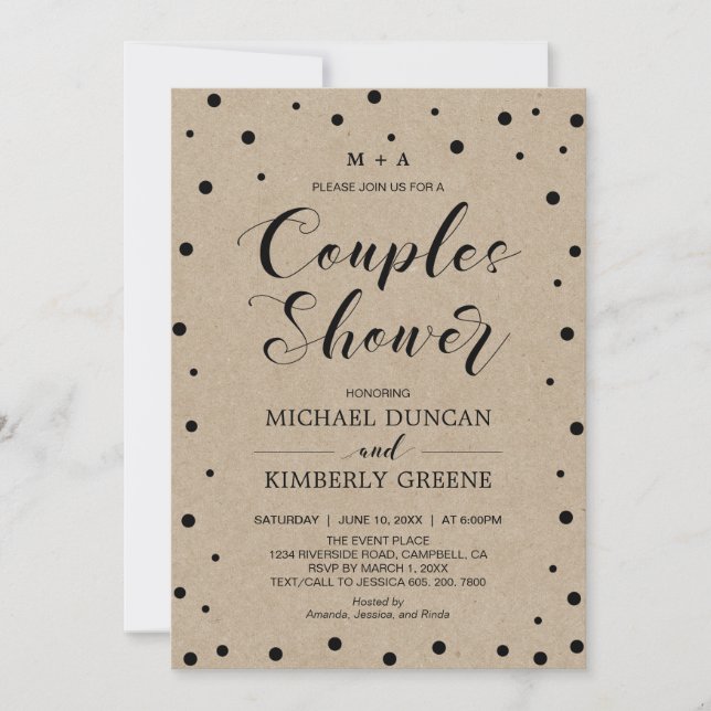 Invitation Papier et confetti Kraft | Couples Wedding shower (Devant)
