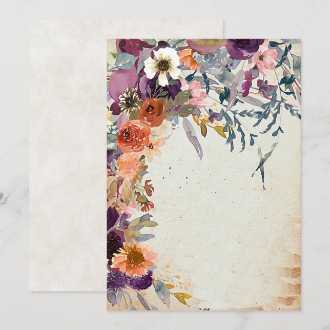 Invitation Papier floral à l'aquarelle mixte automne vierge (Devant / Derrière)