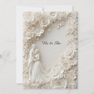 Invitation Papier floral ivoire silhouette élégante de mariag