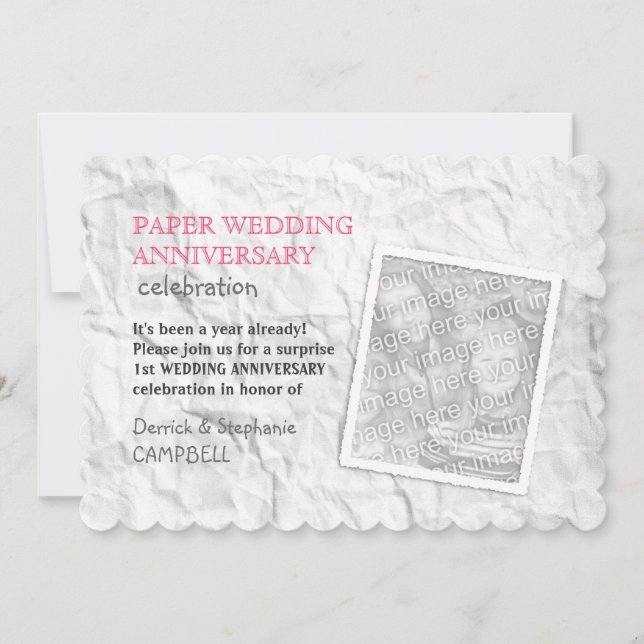 Invitation Papier Froissé 1er Anniversaire de Mariage (Devant)