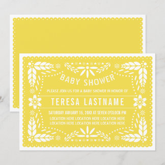 Invitation Papier jaune picado baby shower neutre mexicain