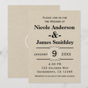 Invitation Papier Kraft Brun Rustique Mariage Minimaliste