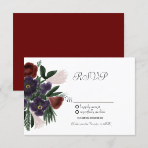 Invitation Papier Kraft de botanique vintage burgundy aquarel