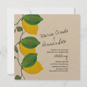 Invitation Papier kraft mariage écriture citron lime aquarell
