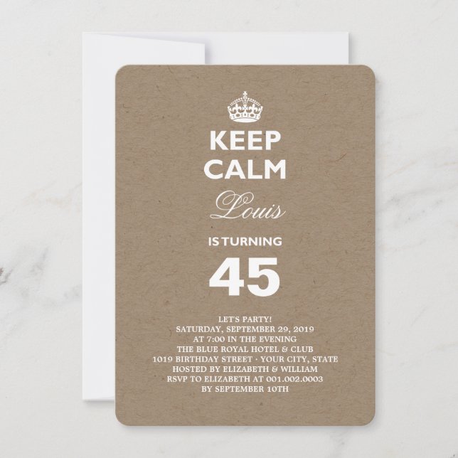 Invitation Papier Kraft pour garder le calme Funny 40e annive (Devant)