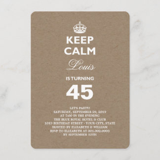 Invitation Papier Kraft pour garder le calme Funny 40e annive