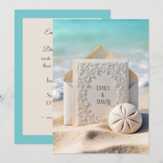 Invitation Papier mariage Avec Dollar De Sable De Plage (Devant / Derrière)