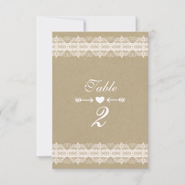 Invitation Papier Marron & Dentelle Blanche Mariage Rustique  (Devant)