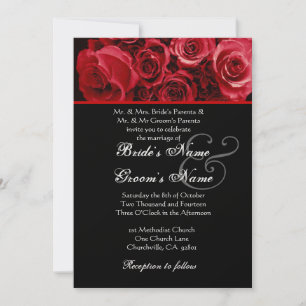Invitation Papier métallique Mariage Black Red Rose