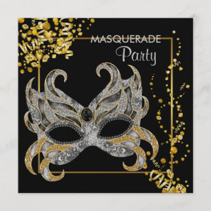 Invitation Papier Métallisé Argent Or Soirée Mascarade