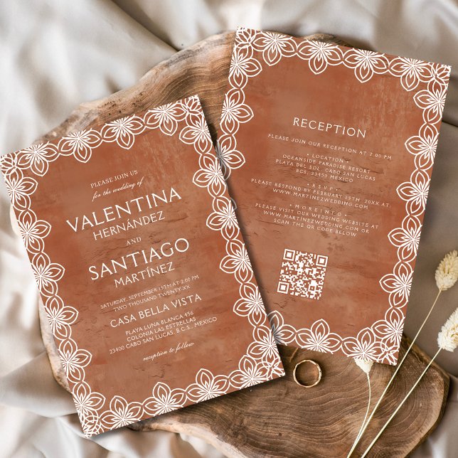 Invitation Papier mexicain Picado Terracotta White Boho Maria (Créateur téléchargé)