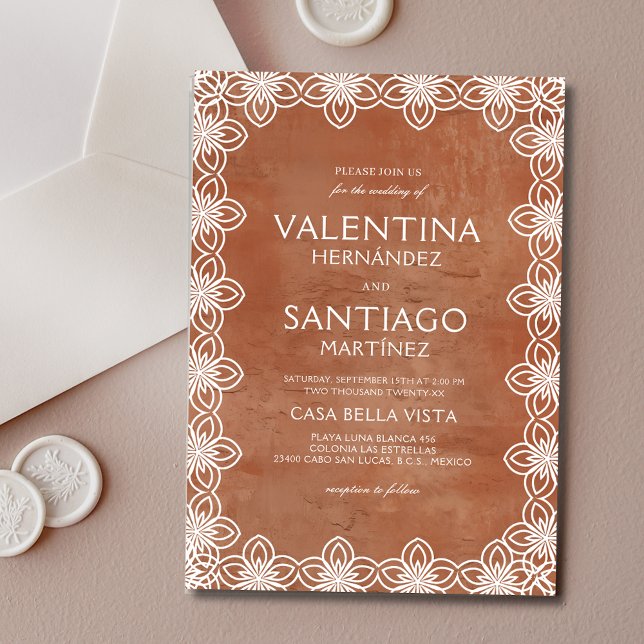 Invitation Papier mexicain Picado Terracotta White Boho Maria (Créateur téléchargé)