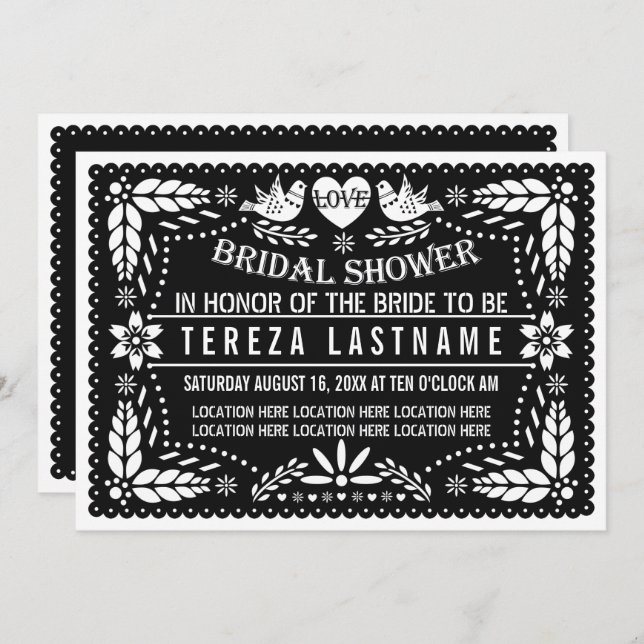Invitation Papier noir picado amour mariage douche nuptiale (Devant / Derrière)