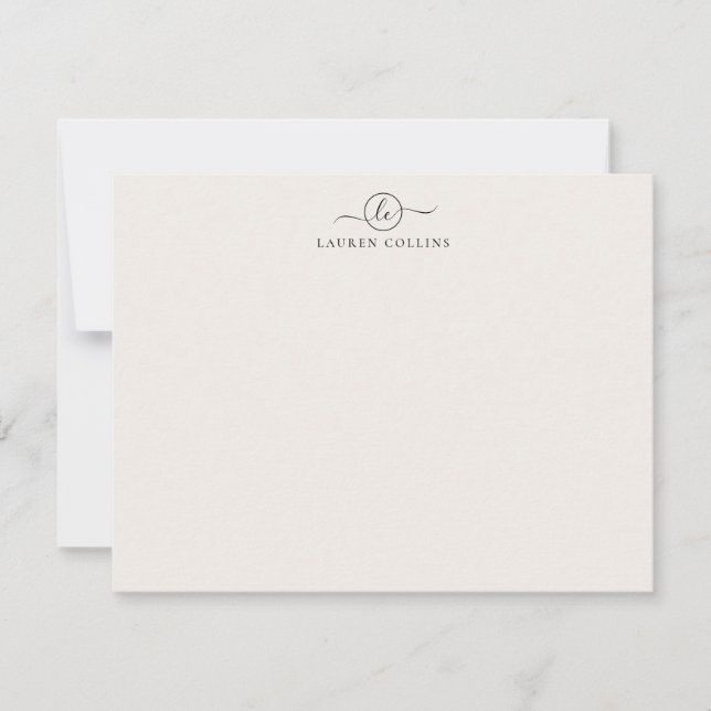 Invitation Papier Note Ivoire Monogramme Initiales Deux Écrit (Devant)