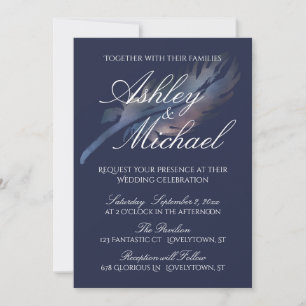 Invitation Papier numérique Aquarelle Plume sur Mariage Nuit