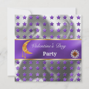 Invitation Papier Pailleté Argent Violet Lune Orange Saint Va