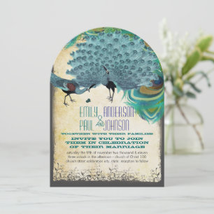 Invitation Papier parchemin vintage Paon Spirale Bord brûlé