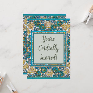 Invitation papier peint bleu art nouveau cyclamen