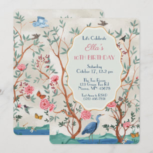 Invitation Papier Peint Chinois avec Héron sur Feuille Fausse