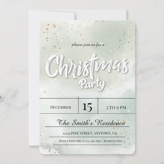 Invitation Papier peint diamant neige, décorations dorées (Devant)