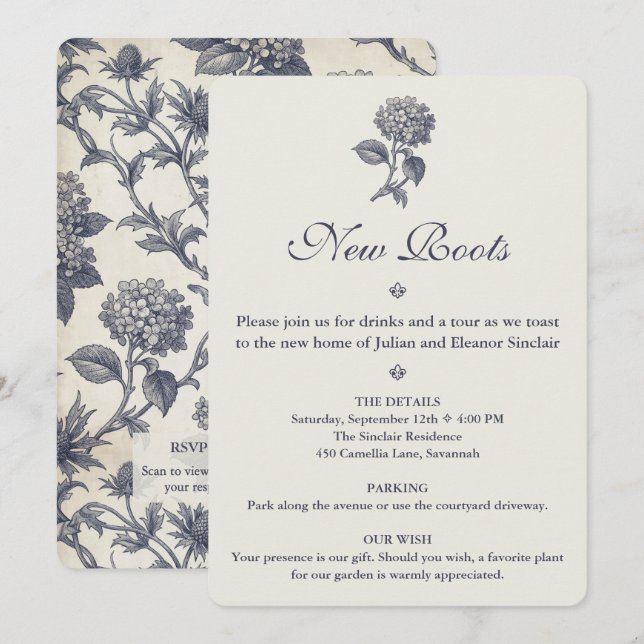 Invitation Papier Peint Hydrangea Mer Fleurie pour la Créatio (Devant / Derrière)