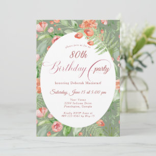 Invitation Papier Peint Vintage Roses Floral 80 ans