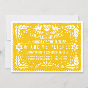 Invitation Papier picado jaune mariage couple douche