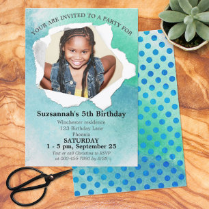 Invitation Papier Punch Forme Photo Pastel Aquarelle Modèle