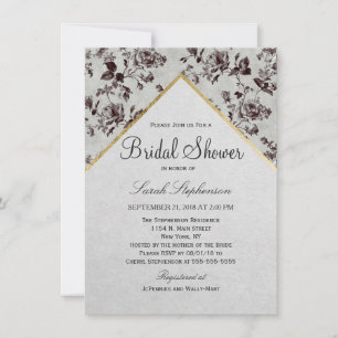 Invitation Papier Recyclé de finition Floral & Or noir & blan