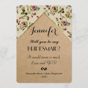 Invitation Papier Recyclé Floral & Gold Triage de pays Vintag