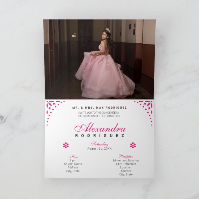 Invitation Papier rose chaud Picado Mis Quince Años (Intérieur)