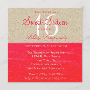 Invitation Papier rose néon et beige, palmiers tropicaux et p
