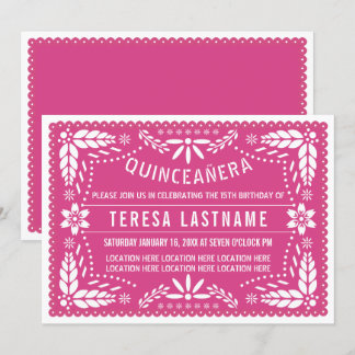 Invitation Papier rose quinceañera