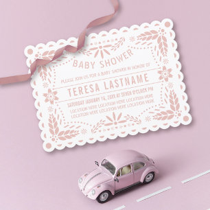 Invitation Papier rose rose picado blanc bébé douche