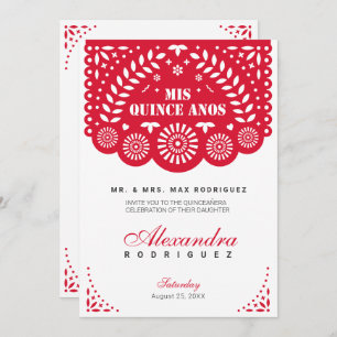Invitation Papier rouge Picado Mis Quince Años